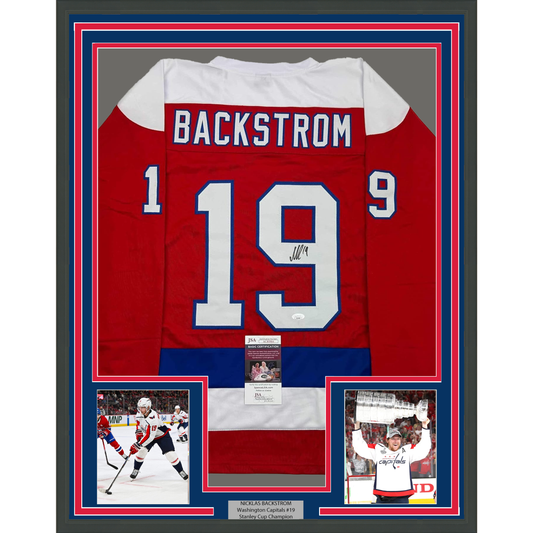 Framed Autographed/Signed Nicklas Backstrom 35x39 Washington Red Retro Hockey Jersey JSA COA