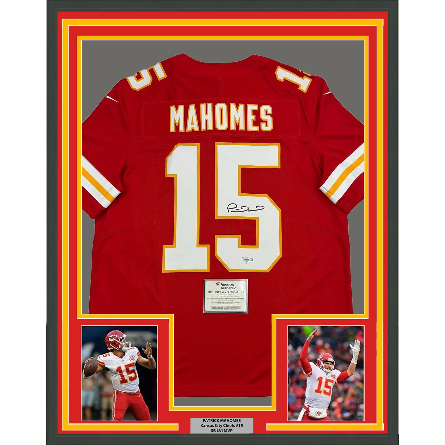Framed Autographed/Signed Patrick Mahomes 35x39 Kansas City Chiefs Red Authentic Nike Game Football Jersey Fanatics COA