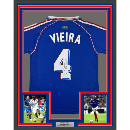 Framed Autographed/Signed Patrick Vieira 35x39 France French National Team Blue Soccer Jersey Beckett BAS COA