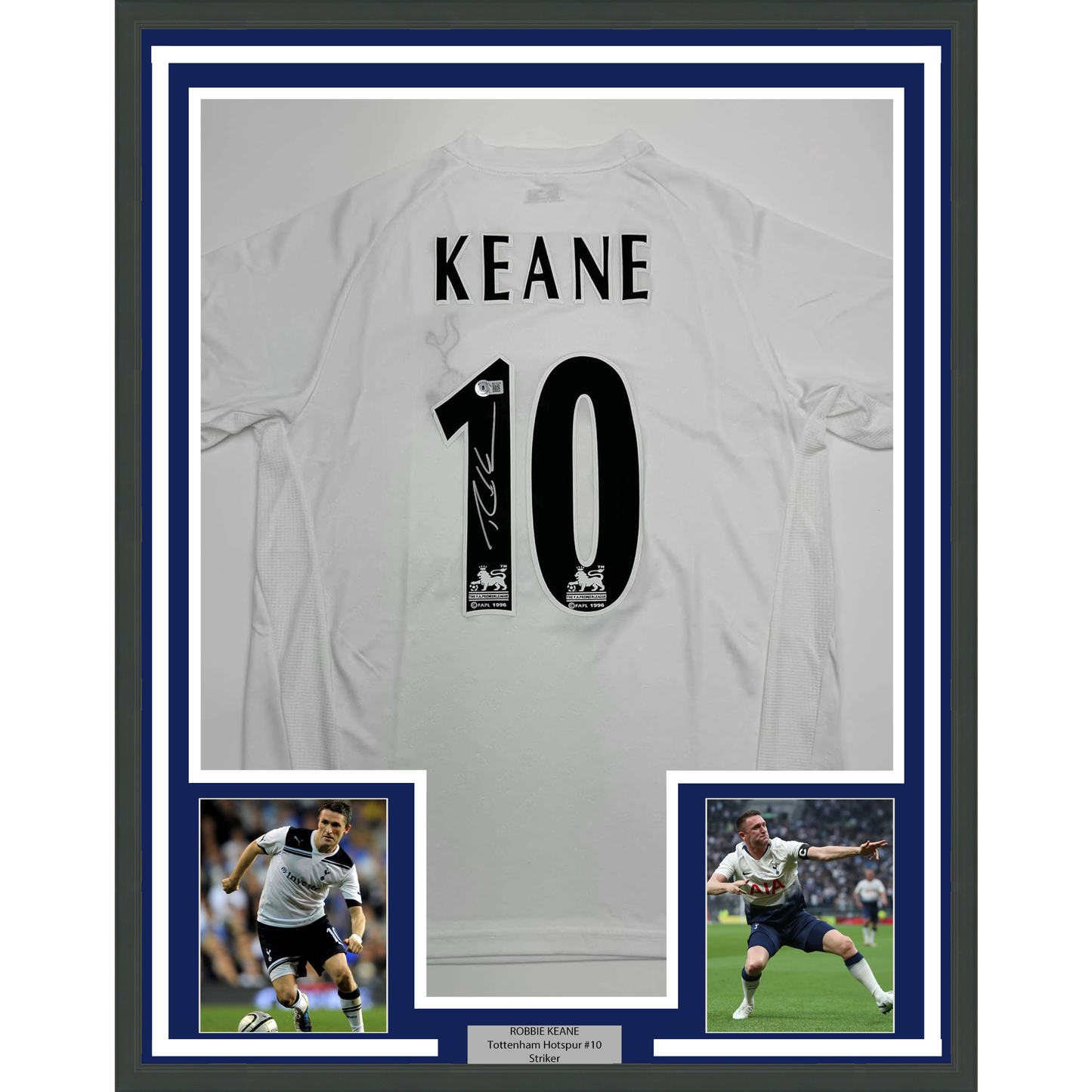 Framed Autographed/Signed Robbie Keane 35x39 Tottenham White Soccer Jersey Beckett BAS COA