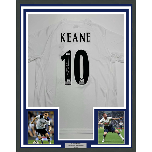 Framed Autographed/Signed Robbie Keane 35x39 Tottenham White Soccer Jersey Beckett BAS COA