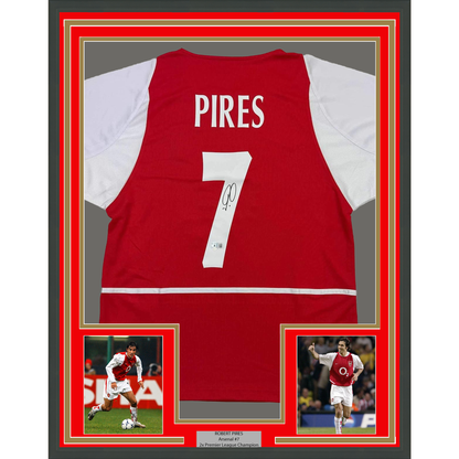 Framed Autographed/Signed Robert Pires 35x39 Arsenal Red Soccer Jersey Beckett BAS COA