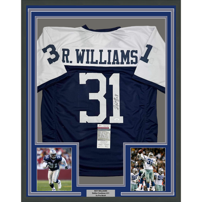 Framed Autographed/Signed Roy Williams 35x39 Dallas Thanksgiving Football Jersey JSA COA