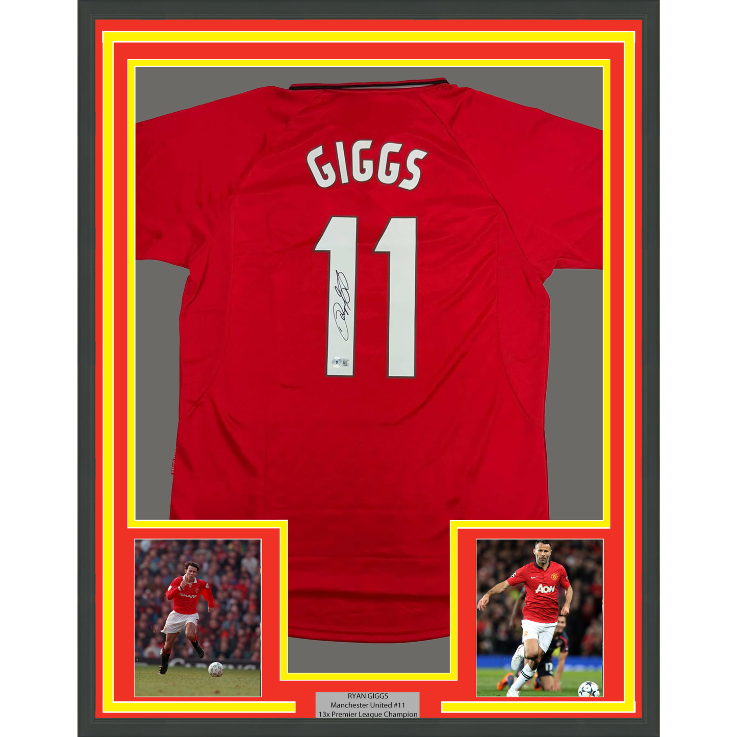 Framed Autographed/Signed Ryan Giggs 35x39 Manchester United Red Soccer Jersey Beckett BAS COA