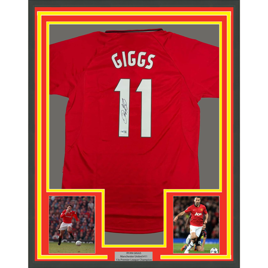 Framed Autographed/Signed Ryan Giggs 35x39 Manchester United Red Soccer Jersey Beckett BAS COA