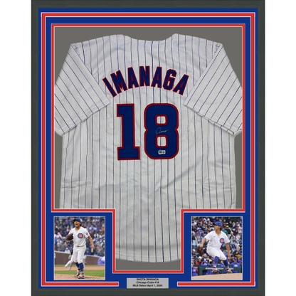 Framed Autographed/Signed Shota Imanaga 35x39 Chicago Pinstripe Baseball Jersey Beckett BAS COA