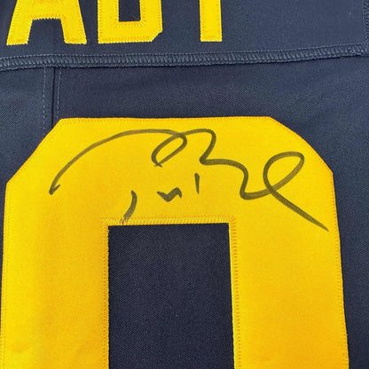 Framed Autographed/Signed Tom Brady 35x39 Michigan Wolverines Blue Authentic Limited Football Jersey Fanatics COA