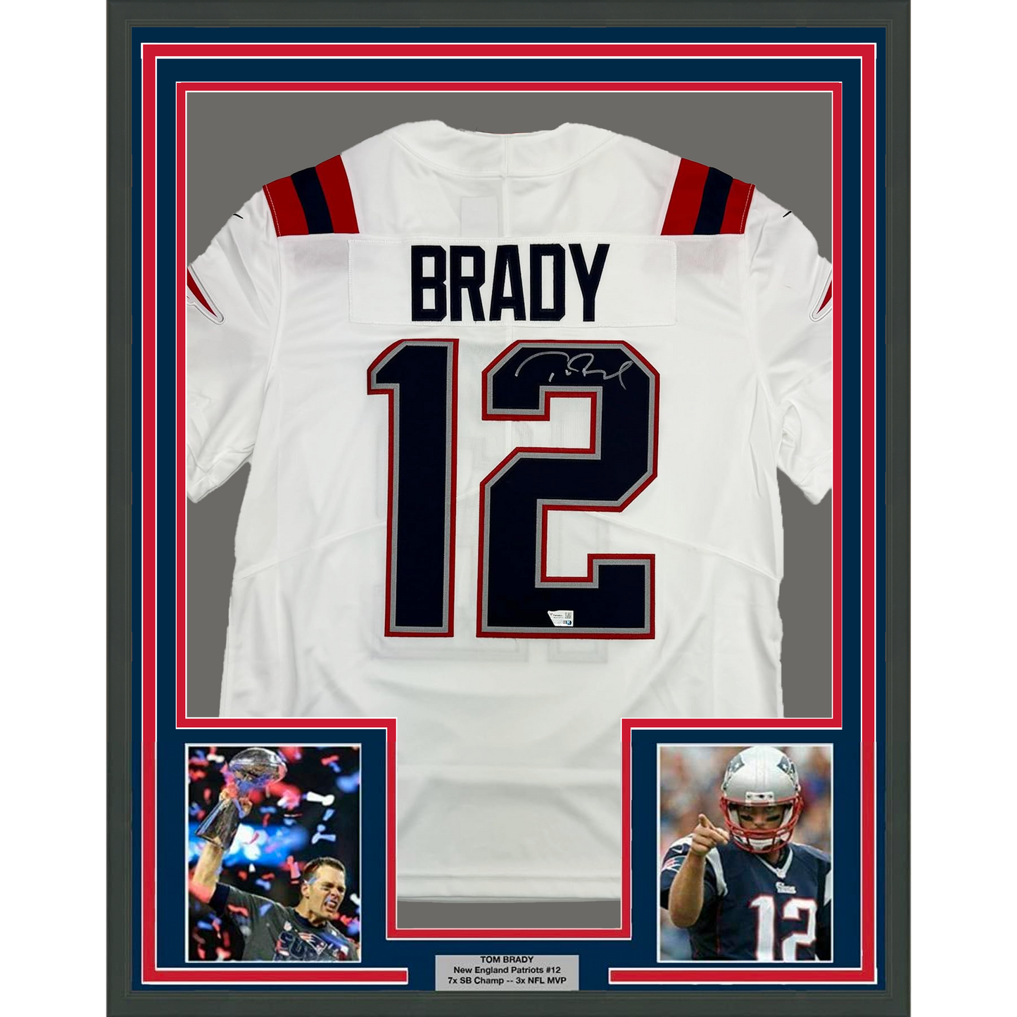 Framed Autographed/Signed Tom Brady 35x39 New England Patriots White Authentic Nike Limited Football Jersey Fanatics COA