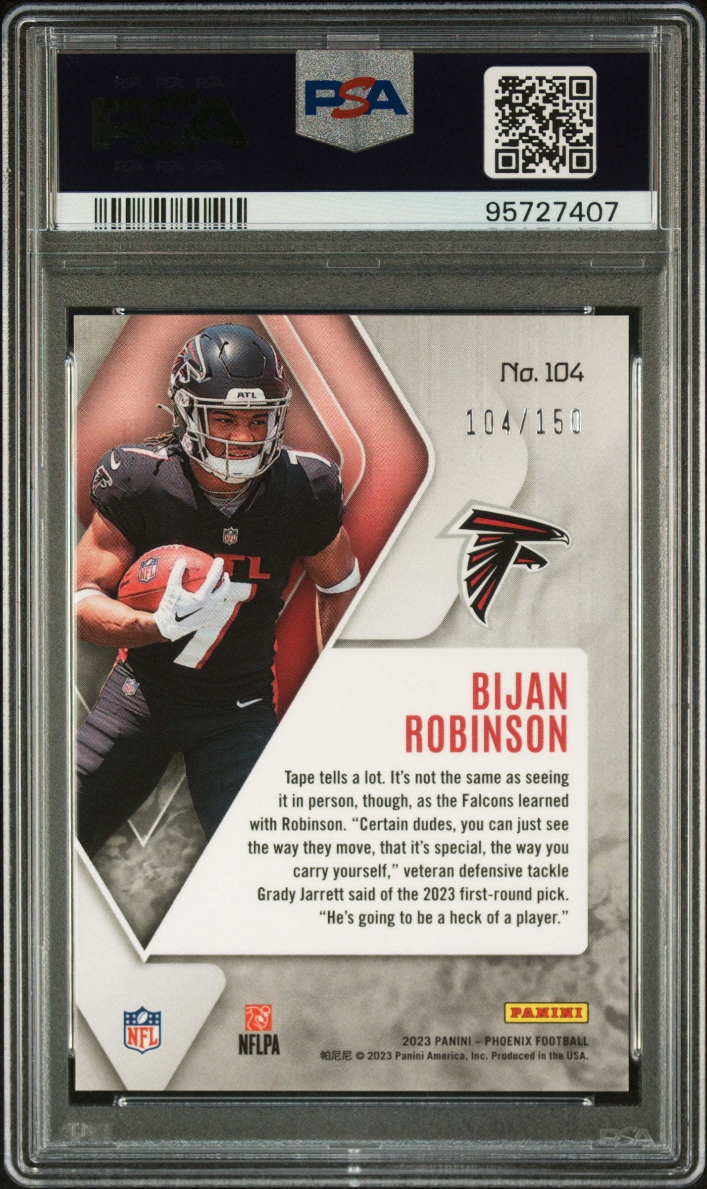 Graded 2023 Panini Phoenix Bijan Robinson #104 Teal /150 Rookie RC Football Card PSA 10 Gem Mint