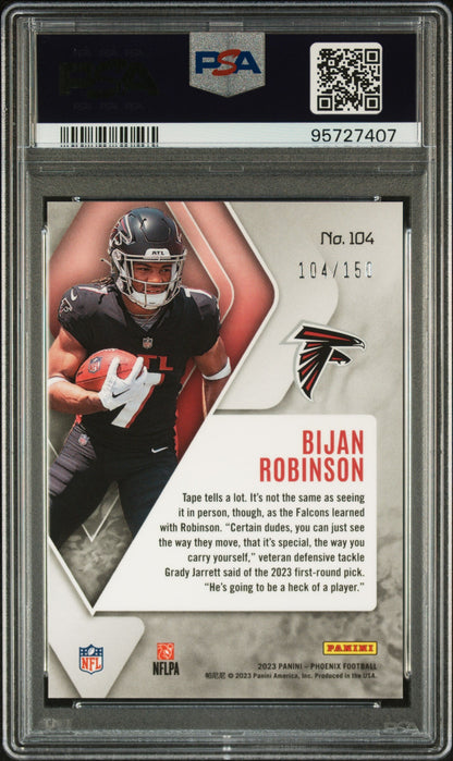 Graded 2023 Panini Phoenix Bijan Robinson #104 Teal /150 Rookie RC Football Card PSA 10 Gem Mint
