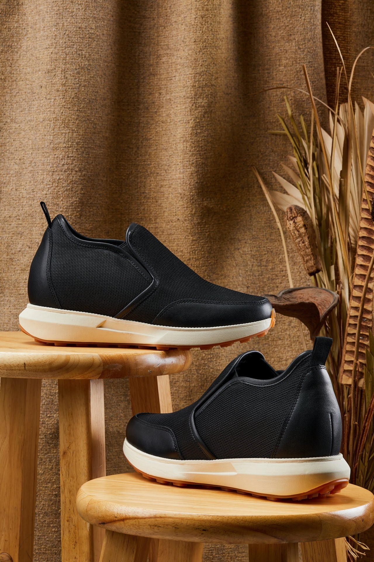 CALTO - J1433  - 3.3 Inches Taller (Black) - Casual Chunky Sole Sneaker Loafers - Triathlete Store