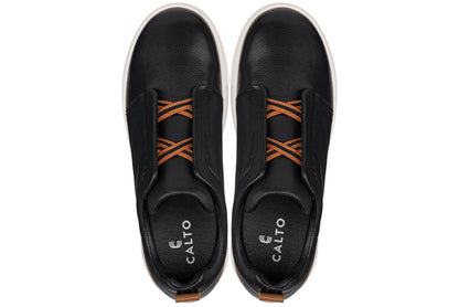 CALTO - J1932  - 2.6 Inches Taller (Black/White Sole) - Slip-On Snoafers - Triathlete Store