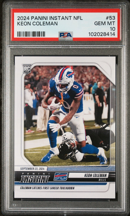 Graded 2024 Panini Instant NFL Keon Coleman #53 Rookie RC Football Card PSA 10 Gem Mint