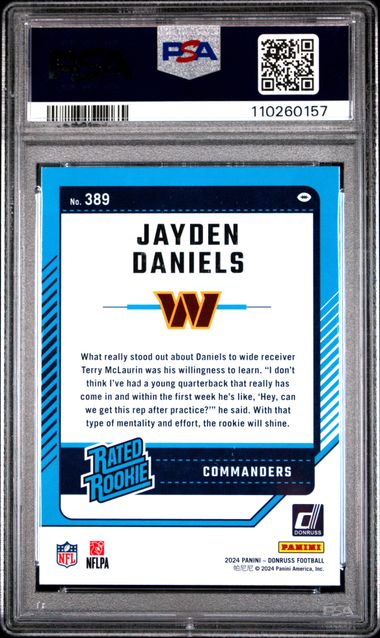 Graded 2024 Panini Donruss Jayden Daniels #389 Rookie RC Football Card PSA 9 Mint