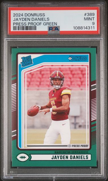 Graded 2024 Donruss Press Proof Green Jayden Daniels #389 Rookie RC Football Card PSA 9 Mint