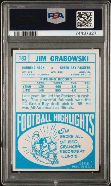 Graded 1968 Topps Jim Grabowski #183 Football Card PSA 7 Near Mint