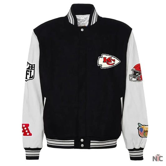JH Kansas City Chiefs Varsity Black and White Jacket
