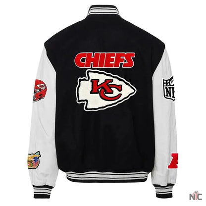 JH Kansas City Chiefs Varsity Black and White Jacket