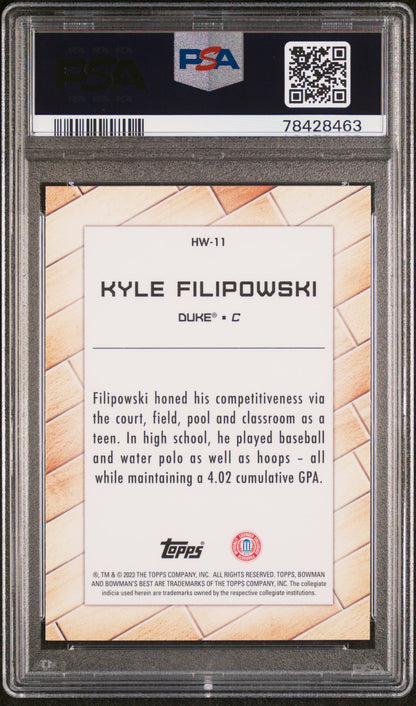 Graded 2022 Topps Bowman Univ Best Kyle Filipowski #HW11 Hardwood Warriors Rookie RC Basketball Card PSA 10 Gem Mint