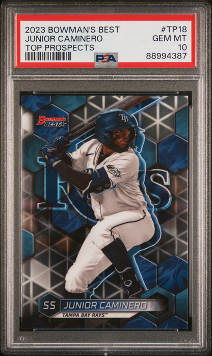 Graded 2023 Topps Bowmans Best Junior Caminero #TP18 Top Prospects Rookie RC Baseball Card PSA 10 Gem Mint