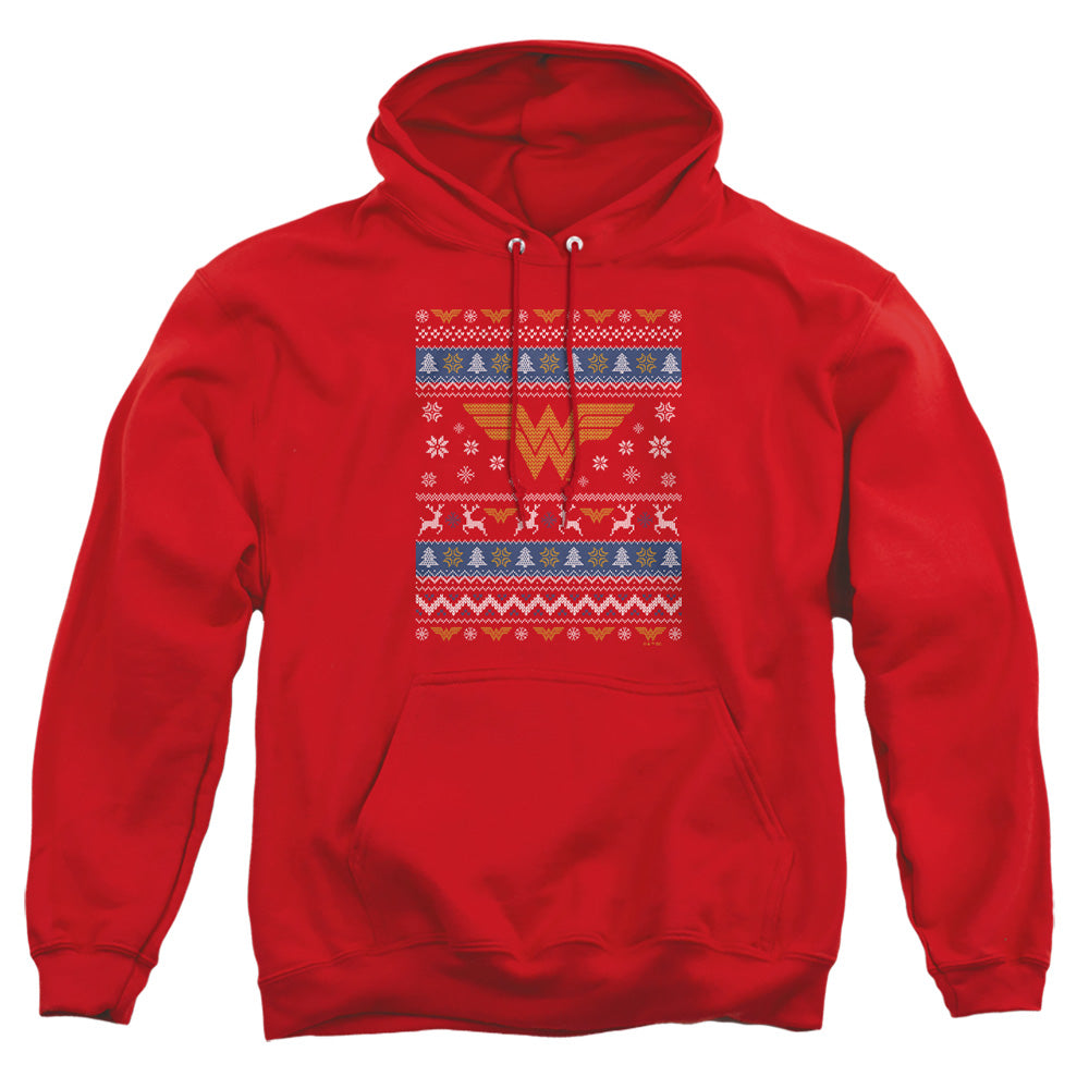 Wonder Woman Ugly Christmas Logo Mens Hoodie Red Officially Licensed