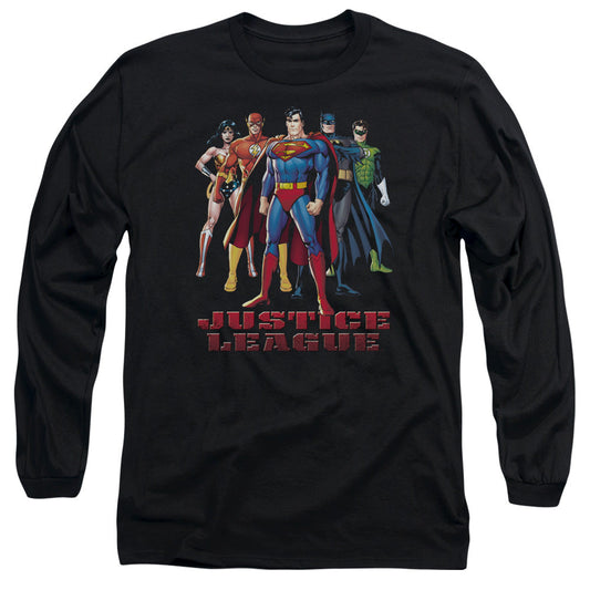 Justice League in League Mens Long Sleeve Shirt Black Officially Licensed