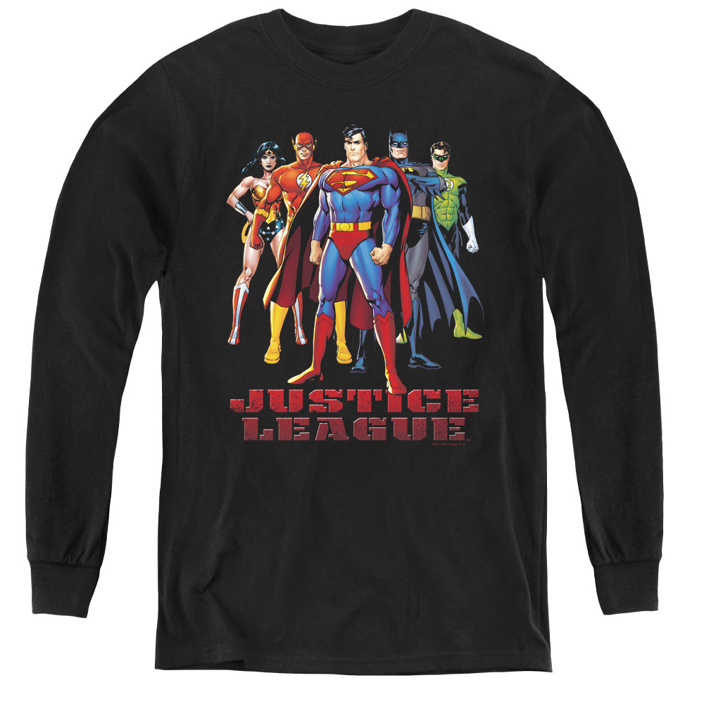 Justice League in League Long Sleeve Kids Youth T Shirt Black Officially Licensed
