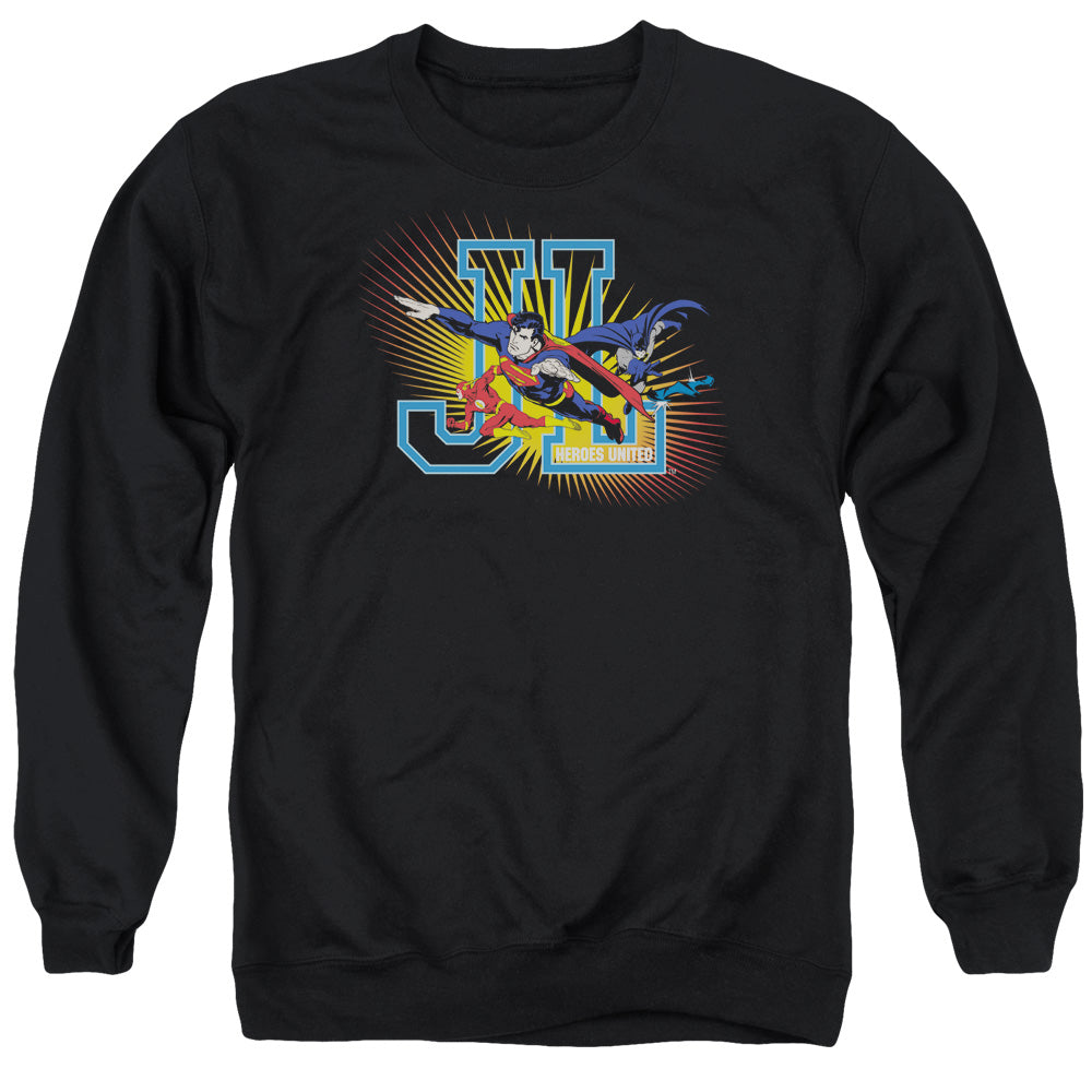 Justice League Heroes United Mens Crewneck Sweatshirt Black Officially Licensed