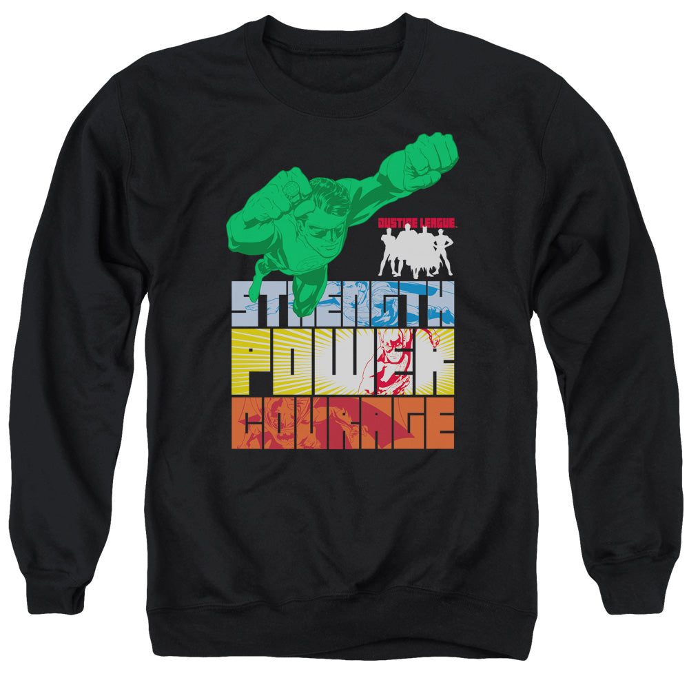 Justice League Of America Heroic Qualities Mens Crewneck Sweatshirt Black Officially Licensed