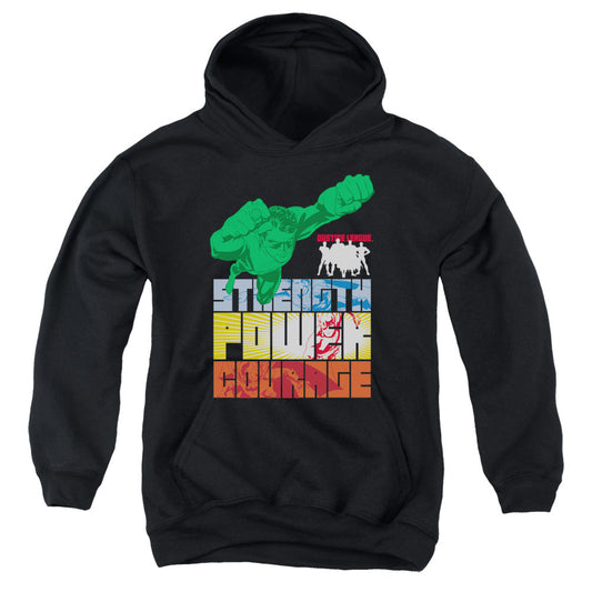 Justice League Heroic Qualities Kids Youth Hoodie Black Officially Licensed