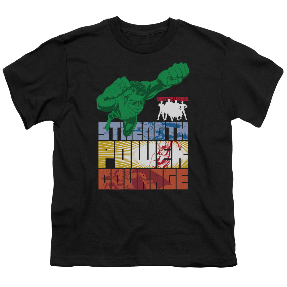 Justice League Heroic Qualities Kids Youth T Shirt Black Officially Licensed