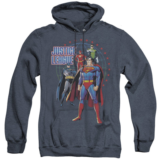 Justice League Protectors Heather Mens Hoodie Navy Blue Blue Officially Licensed