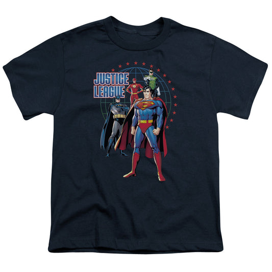 Justice League Protectors Kids Youth T Shirt Navy Blue Blue Officially Licensed