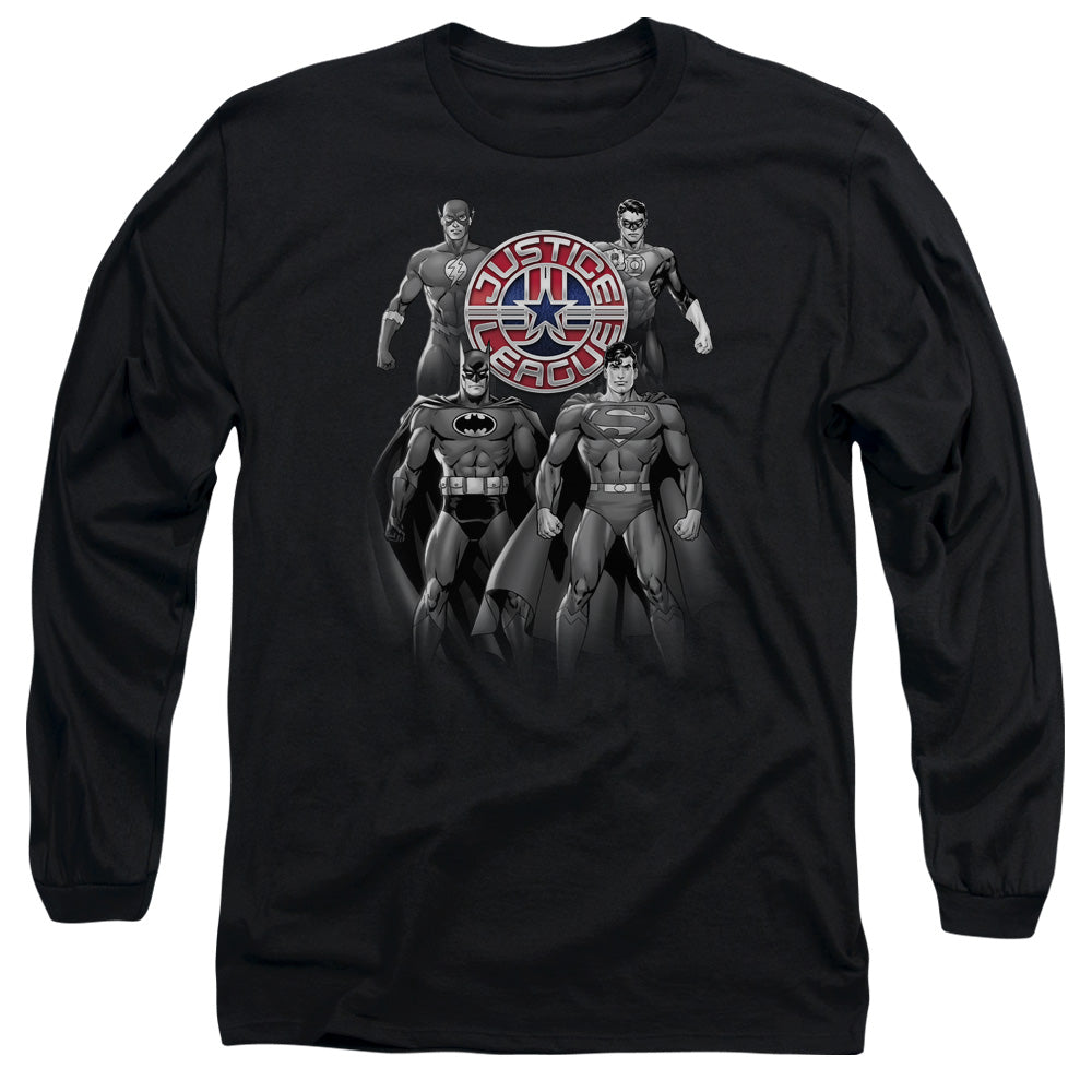 Justice League Shades of Gray Mens Long Sleeve Shirt Black Officially Licensed