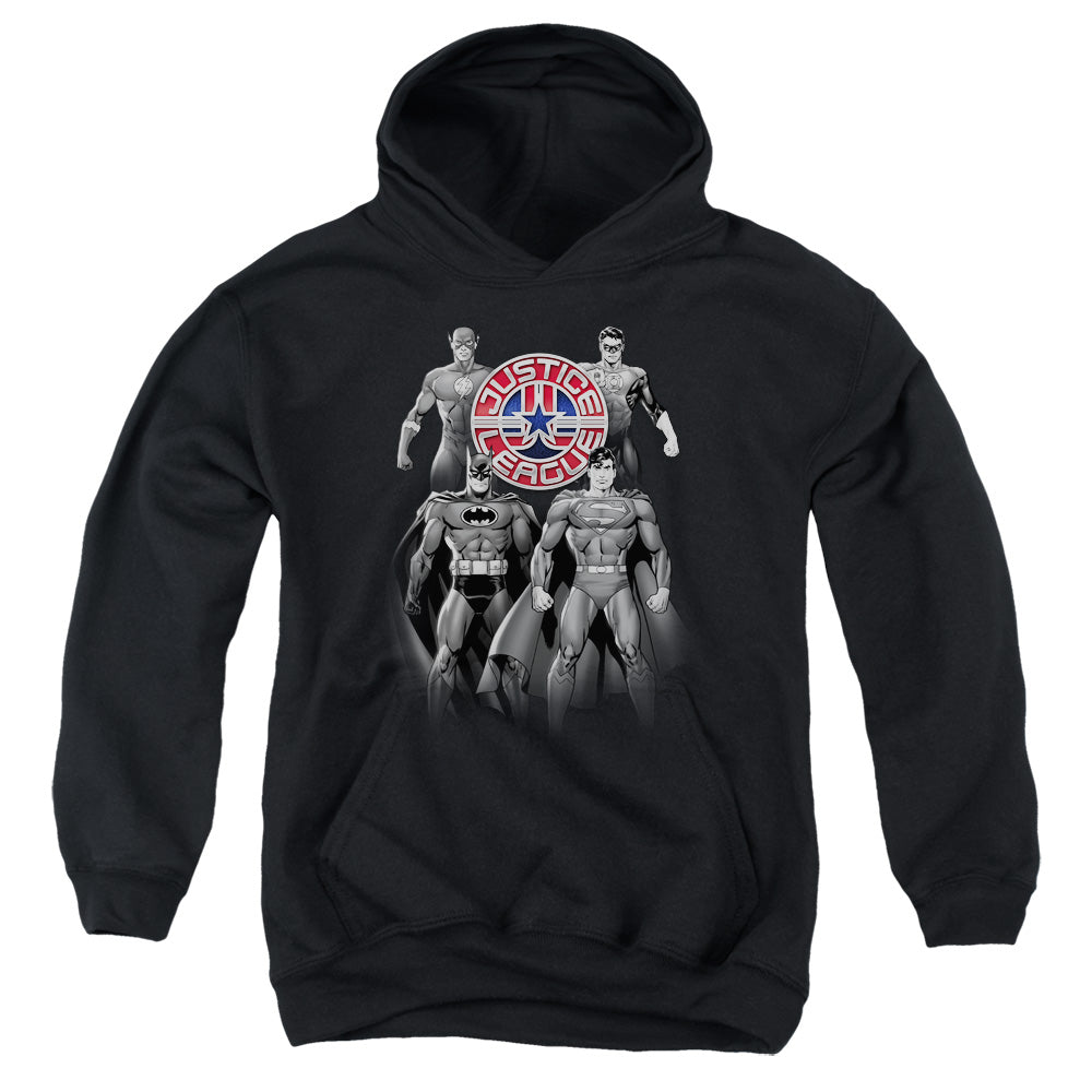 Justice League Shades of Gray Kids Youth Hoodie Black Officially Licensed