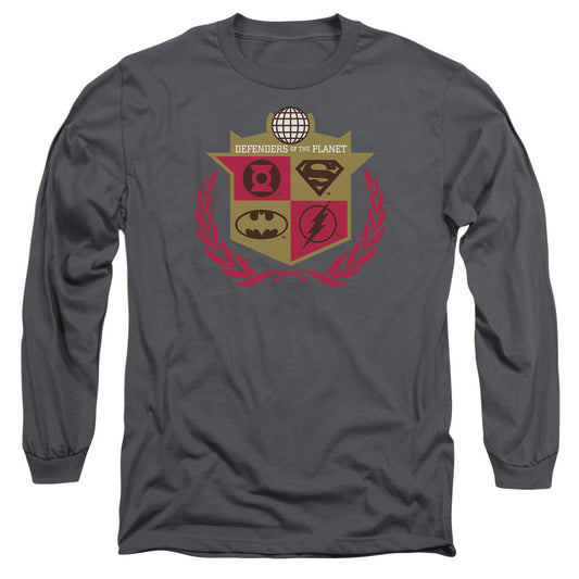 Justice League Defenders Mens Long Sleeve Shirt Charcoal Officially Licensed