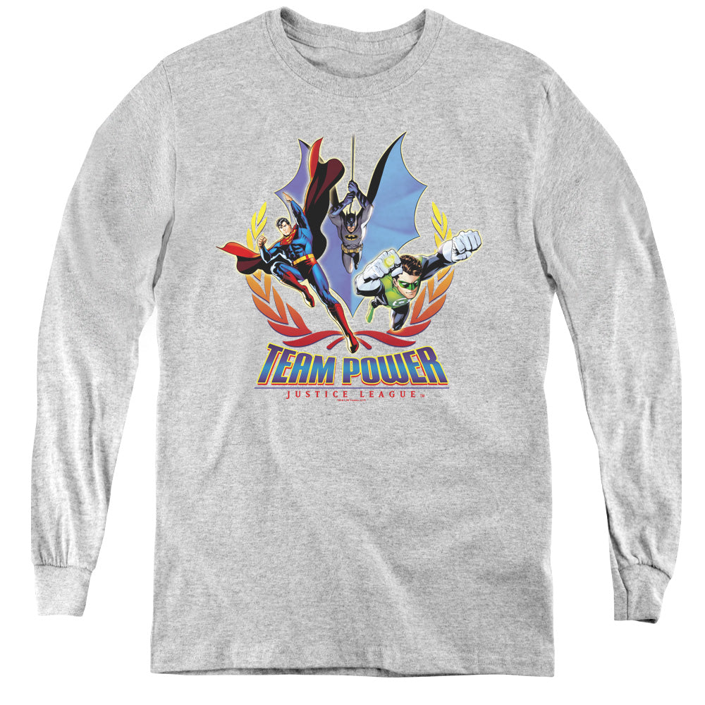 Justice League Team Power Long Sleeve Kids Youth T Shirt Athletic Heather Officially Licensed