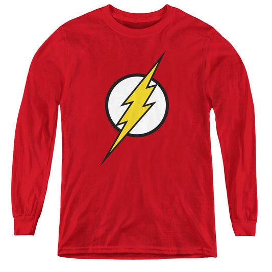 Justice League Flash Logo Long Sleeve Kids Youth T Shirt Red Officially Licensed