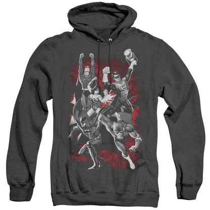 Justice League Of America Justice League Of America Explosion Mens Heather Hoodie Black Officially Licensed