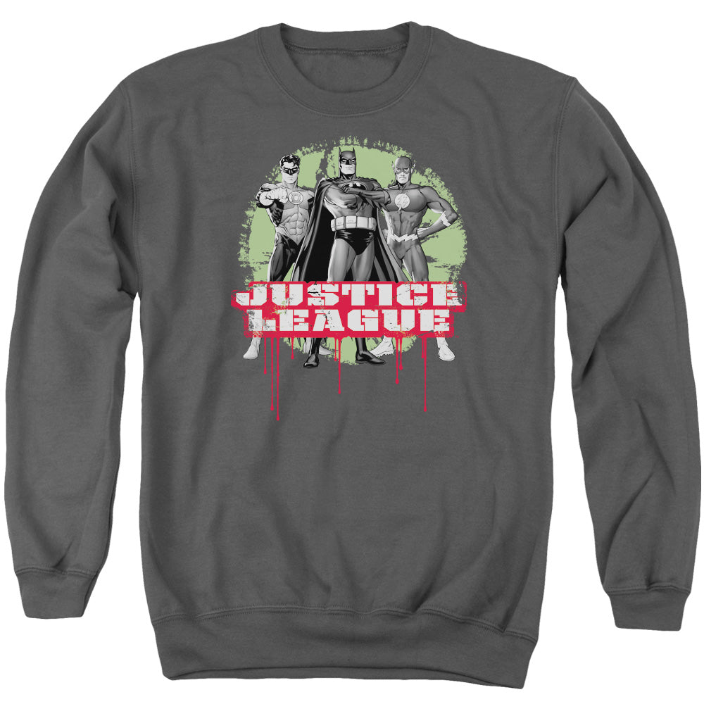 Justice League Of America Justice League Of America Trio Mens Crewneck Sweatshirt Charcoal Officially Licensed