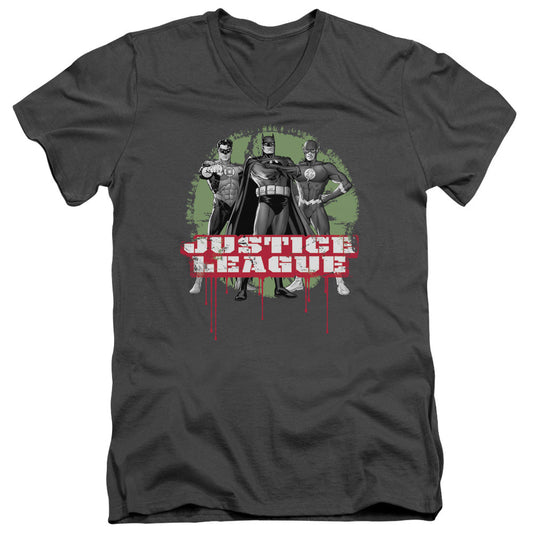 Justice League Justice League Trio Mens Slim Fit V-Neck T Shirt Charcoal Officially Licensed