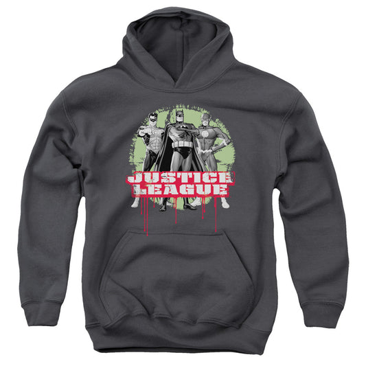 Justice League Justice League Trio Kids Youth Hoodie Charcoal Officially Licensed