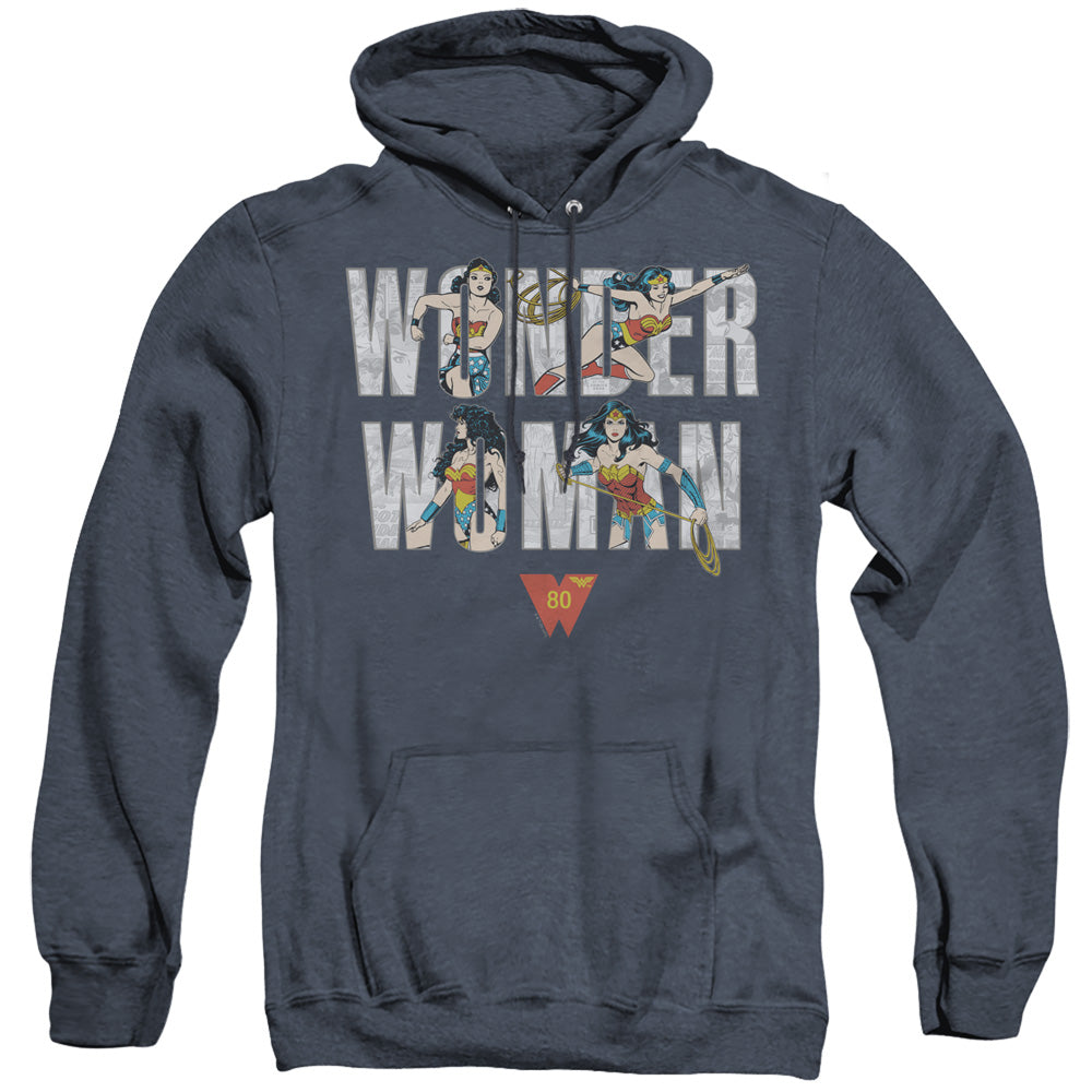 Wonder Woman Ww 80Th Illustrated Type Mens Heather Hoodie Navy Officially Licensed