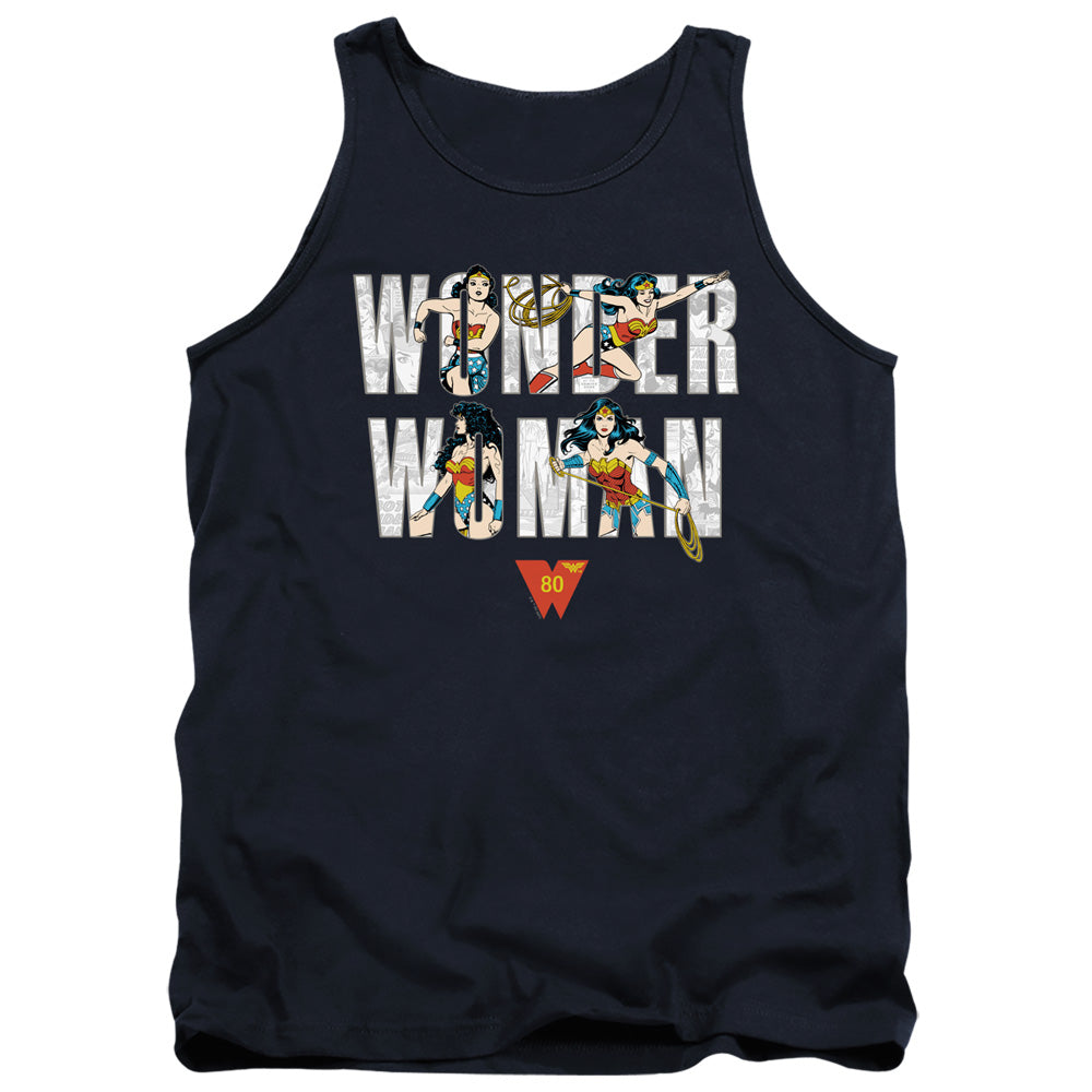 Wonder Woman Ww 80Th Illustrated Type Mens Tank Top Shirt Navy Officially Licensed