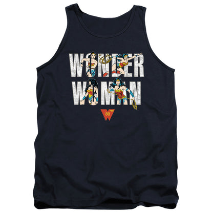 Wonder Woman Ww 80Th Illustrated Type Mens Tank Top Shirt Navy Officially Licensed