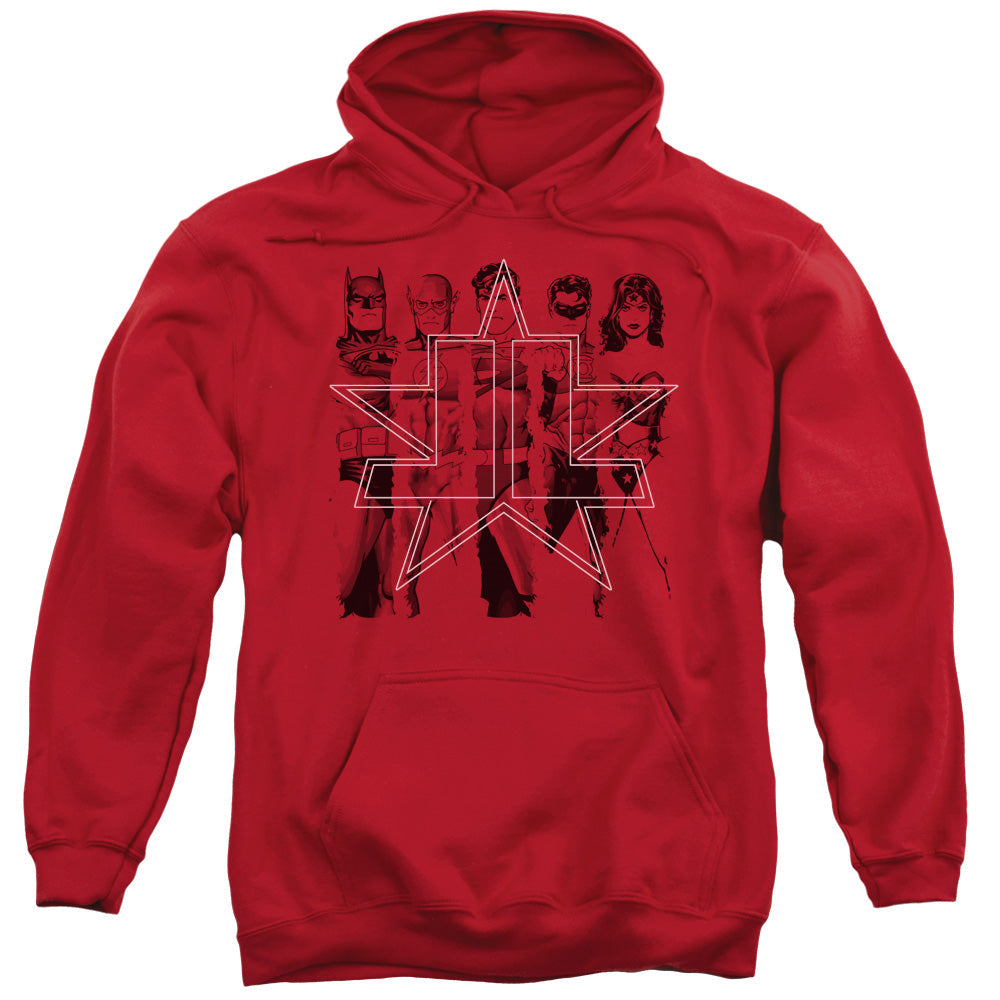 Justice League Five Stars Mens Hoodie Red Officially Licensed