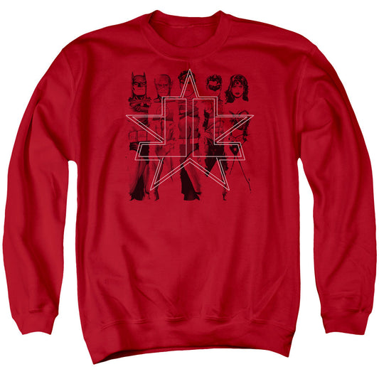 Justice League Five Stars Mens Crewneck Sweatshirt Red Officially Licensed