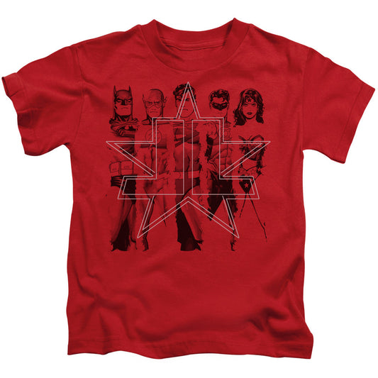 Justice League Five Stars Juvenile Kids Youth T Shirt Red Officially Licensed