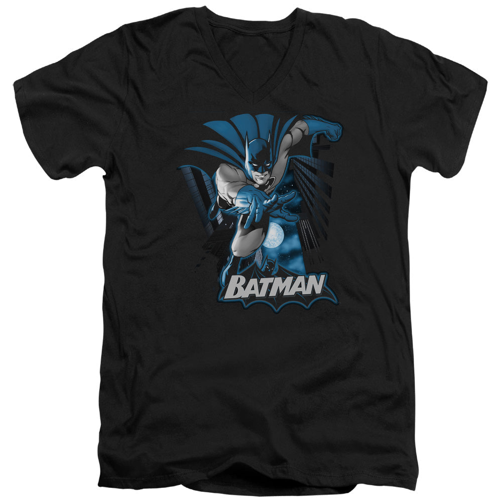 Justice League Batman Blue & Gray Mens Slim Fit V-Neck T Shirt Black Officially Licensed