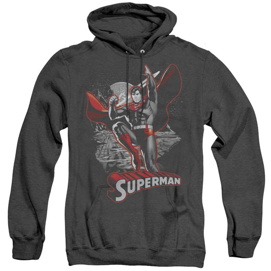 Justice League Of America Superman Red & Gray Mens Heather Hoodie Black Officially Licensed